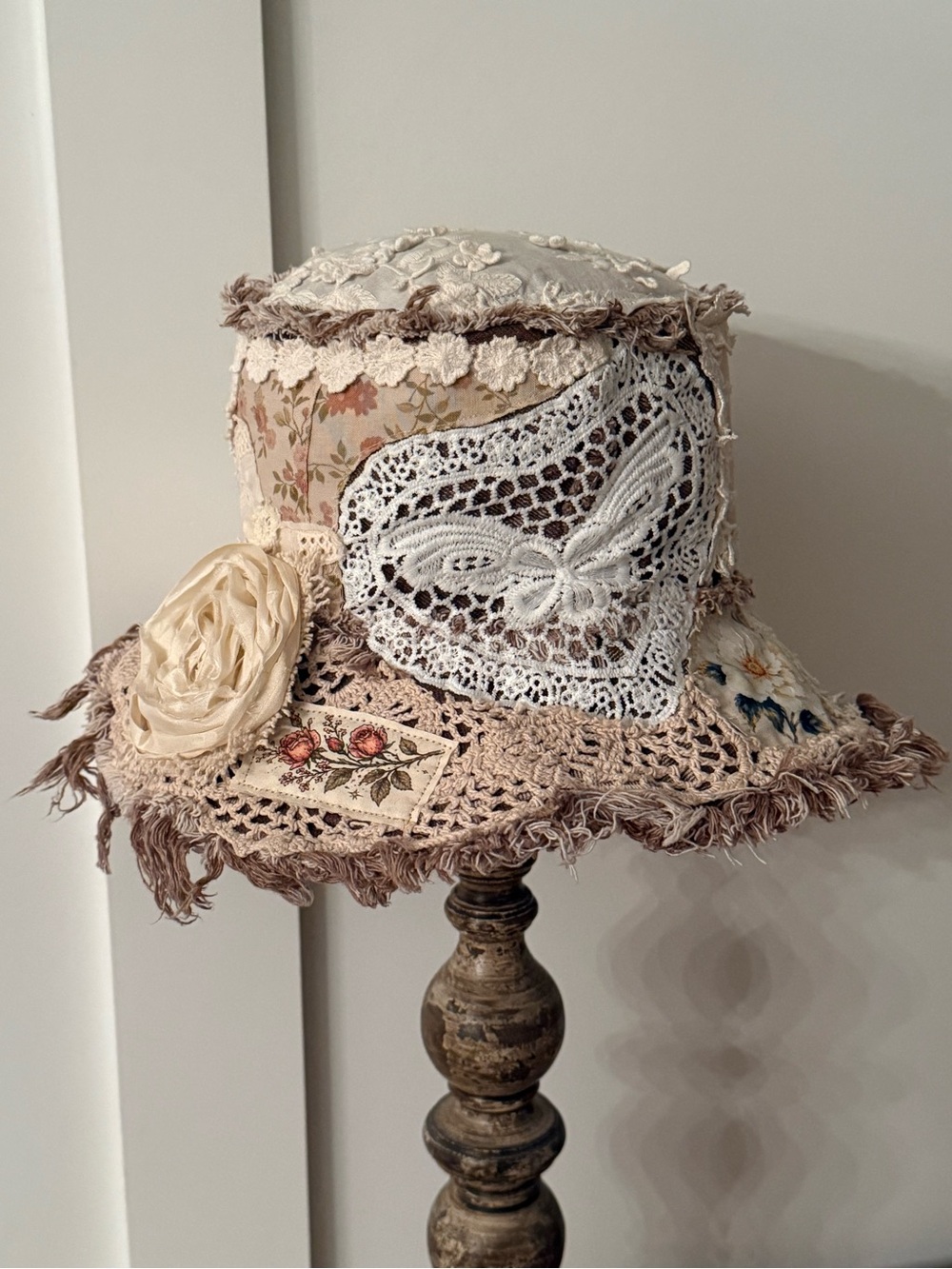Handmade Cream & Beige Boho Decorative Fabric Hat